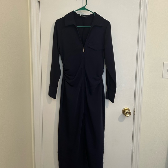 💙NWOT ZARA Navy ZIPPERED SHIRTDRESS SIZE S - Picture 5 of 11